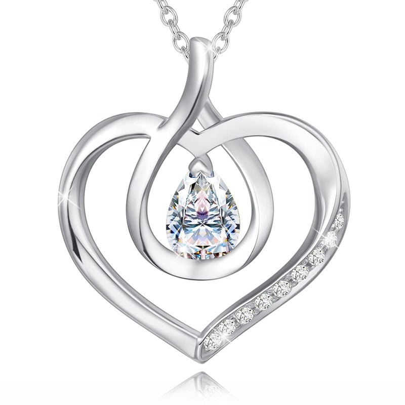 AGVANA April Birthstone Jewelry CZ Necklace for Women Sterling Silver Forever Love Infinity Heart Pendant Necklace Anniversary Birthday Gifts for Women Mom Wife Her - Image 1